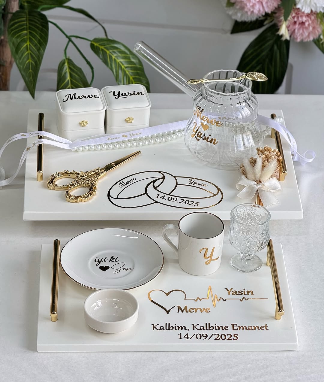 Mermer söz nişan tepsisi damat kahvesi alyans model