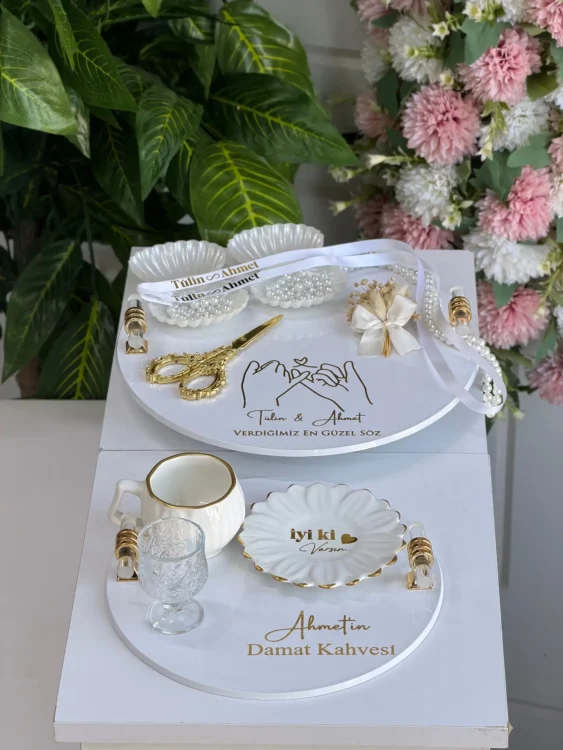Modern Söz Tepsisi Damat Kahvesi Seti modeli