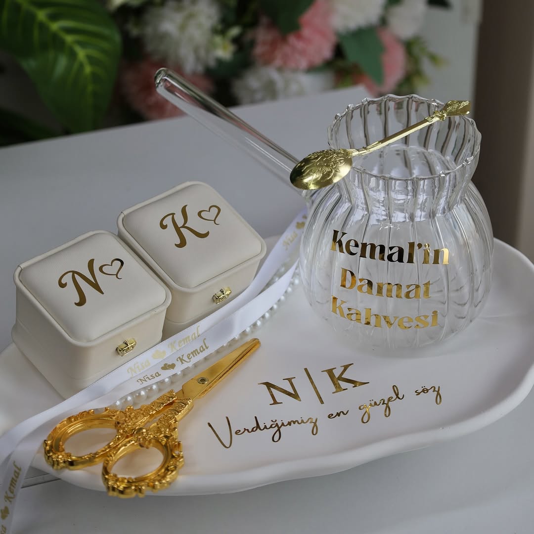 Premium Beton Söz Tepsisi Damat Kahvesi Seti - Görsel 2