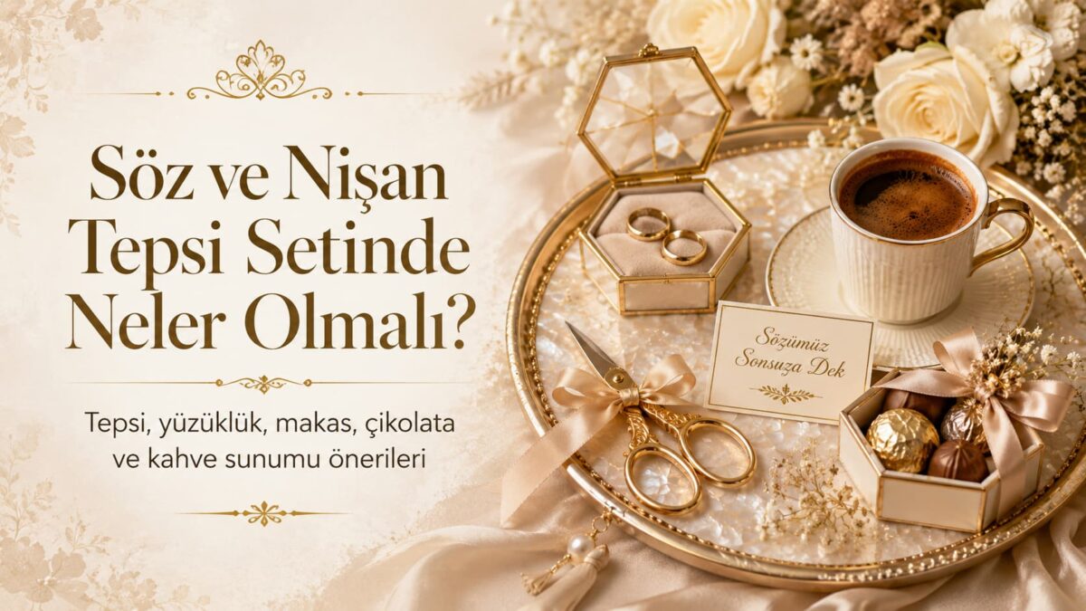 Söz ve nişan tepsi setinde bulunması gereken tepsi yüzüklük makas çikolata ve kahve sunumu